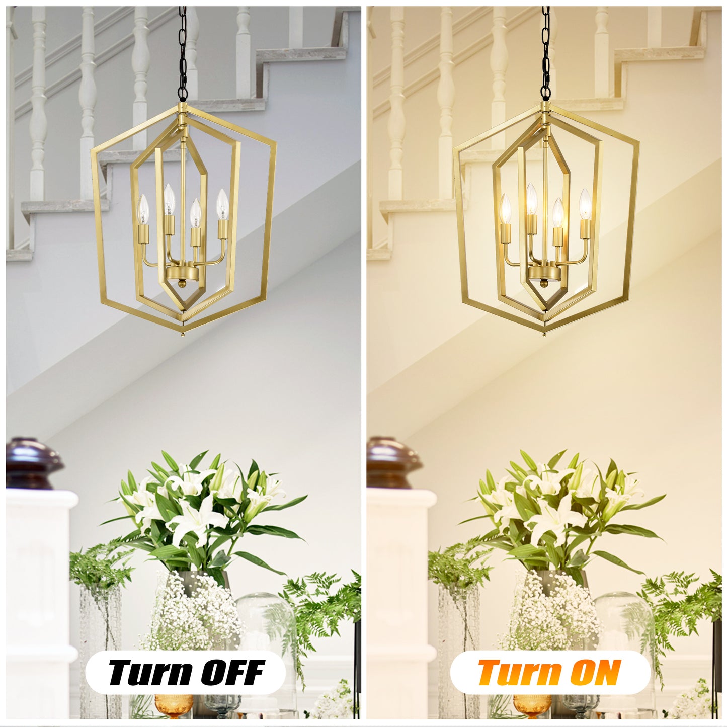 4-Light Farmhouse Kitchen Chandeliers, Vintage Cage Light Fixture Adjustable Height Chandeliers For Dining Room Hallway Foyer Entryway E12 Bulbs Not Included-GOLD MATTE BLACK