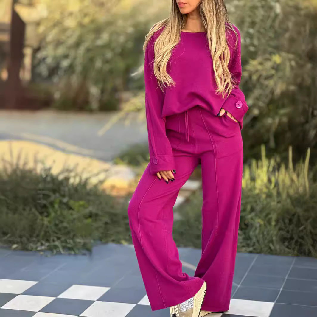 New Fashion Casual Suit Solid Color Long Sleeve Wide Leg