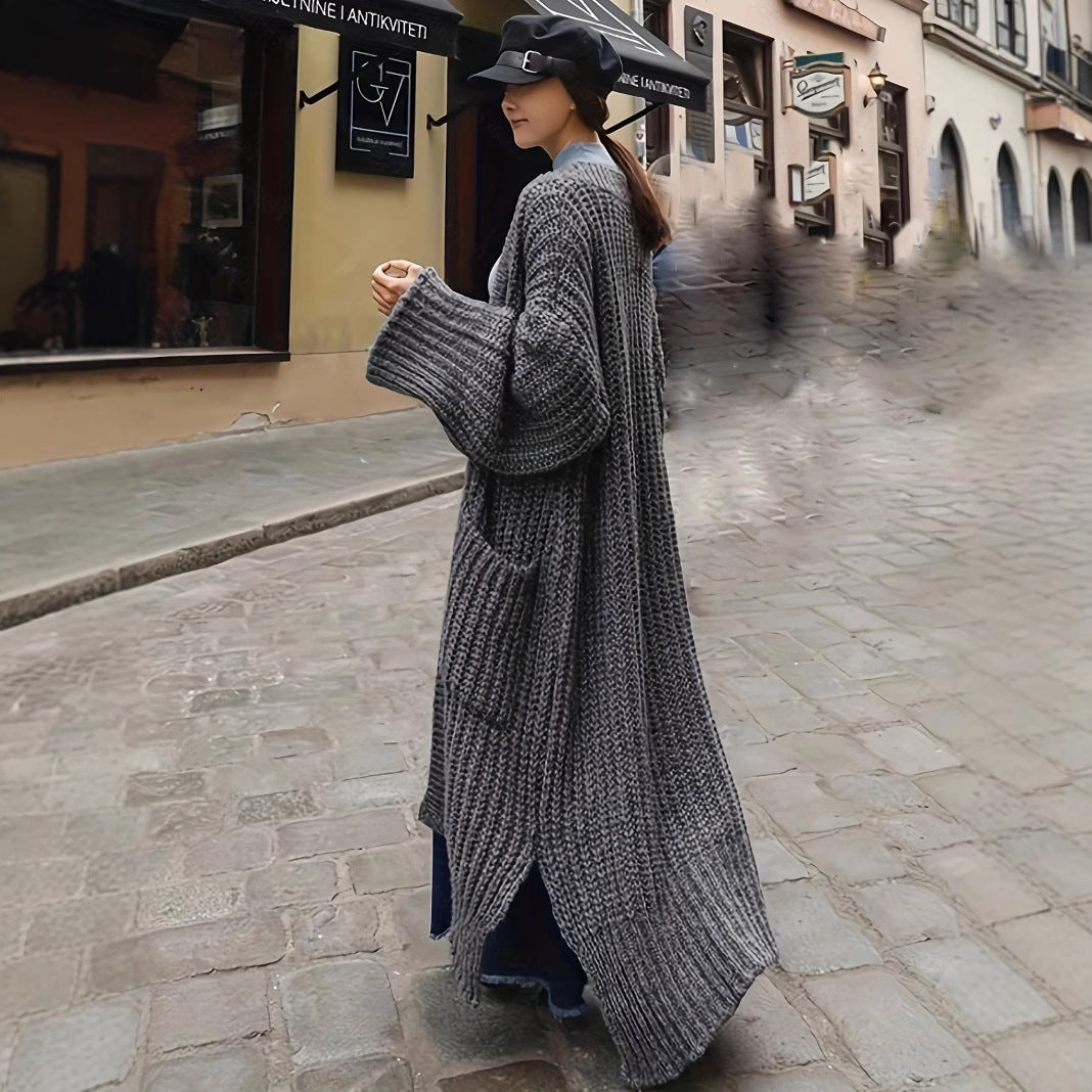Women's Winter Extended Thick Thread Sweater Coat Loose Slit Knit Cardigan