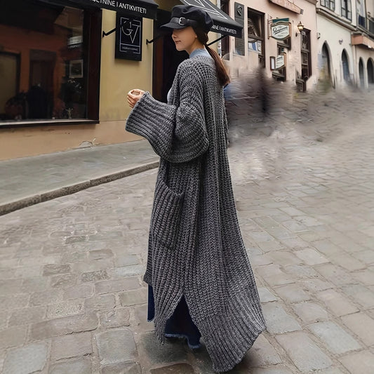 Women's Winter Extended Thick Thread Sweater Coat Loose Slit Knit Cardigan