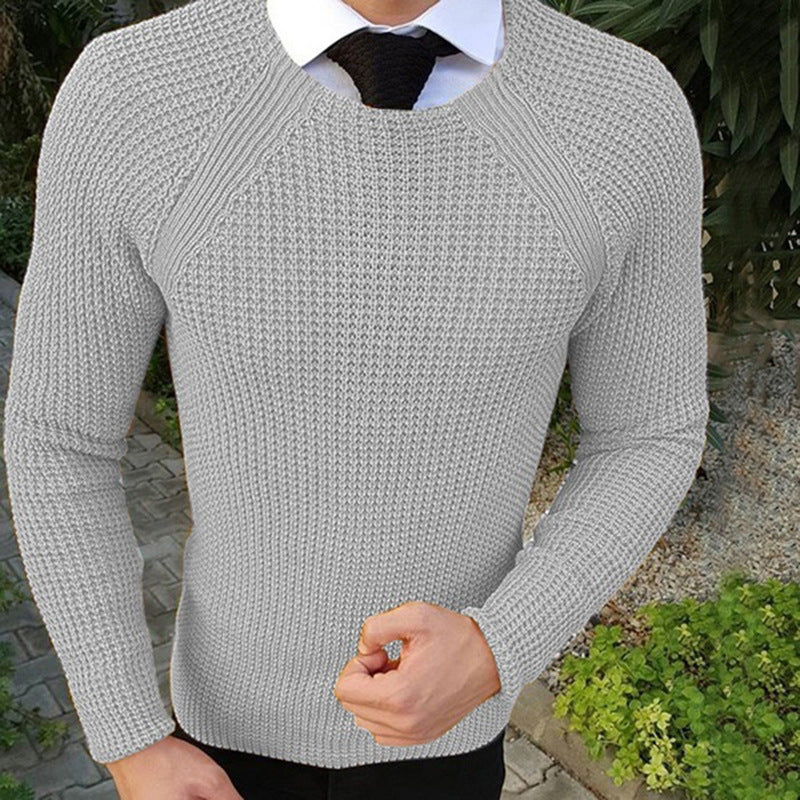 Men's Knitting Sweater Top Solid Color Round Neck