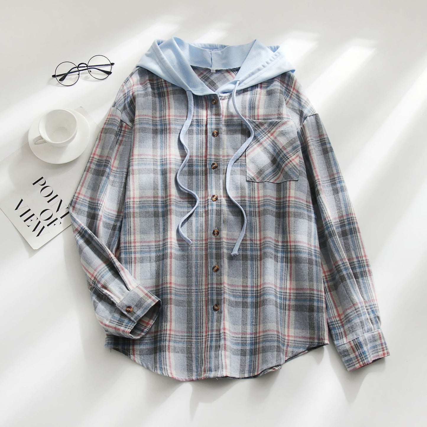 Hooded Breasted Casual Shirt Pullover