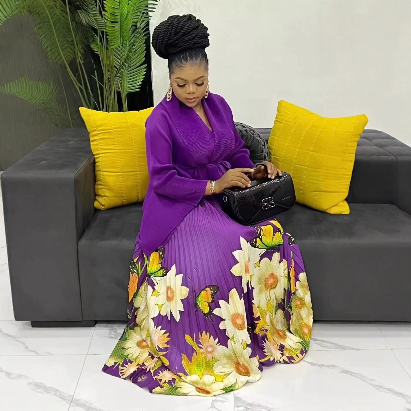 Popular Lace-up Solid Color Shawl Long Big Hem Dress Suit