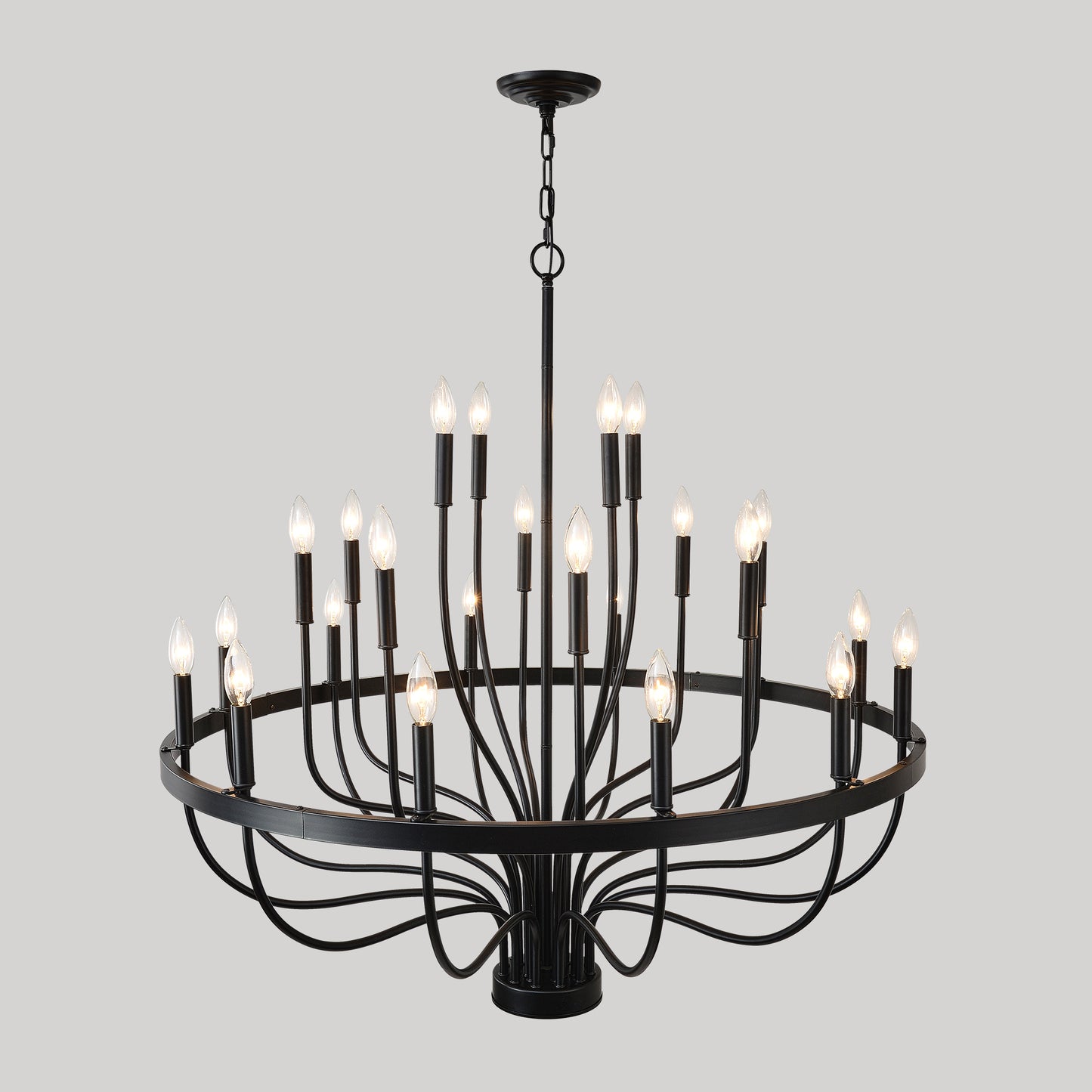 24-Light Black Chandelier Industrial Iron Candle Chandelier
