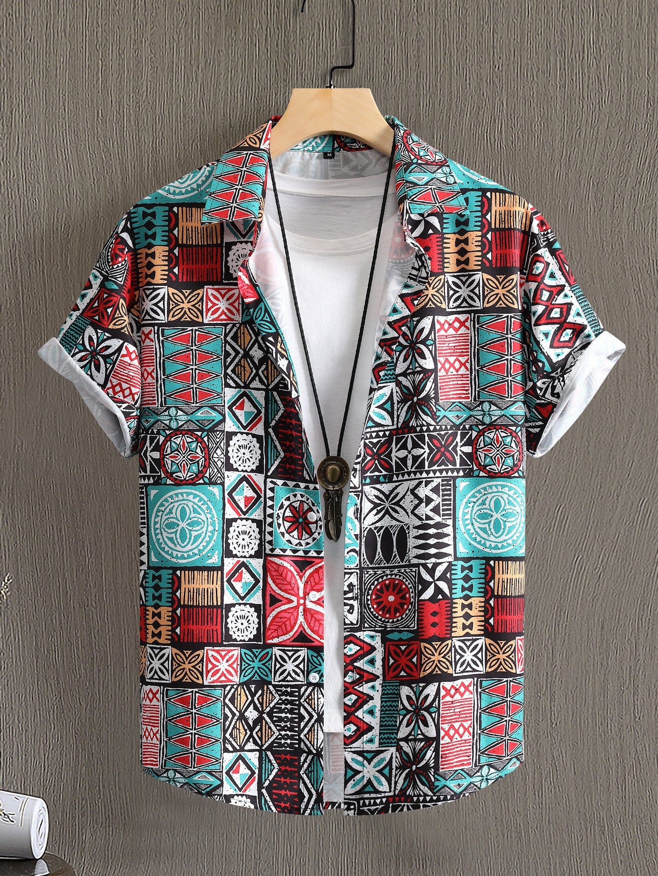 Men's Middle East Retro Pattern Digital Printing Short Sleeve Shirt