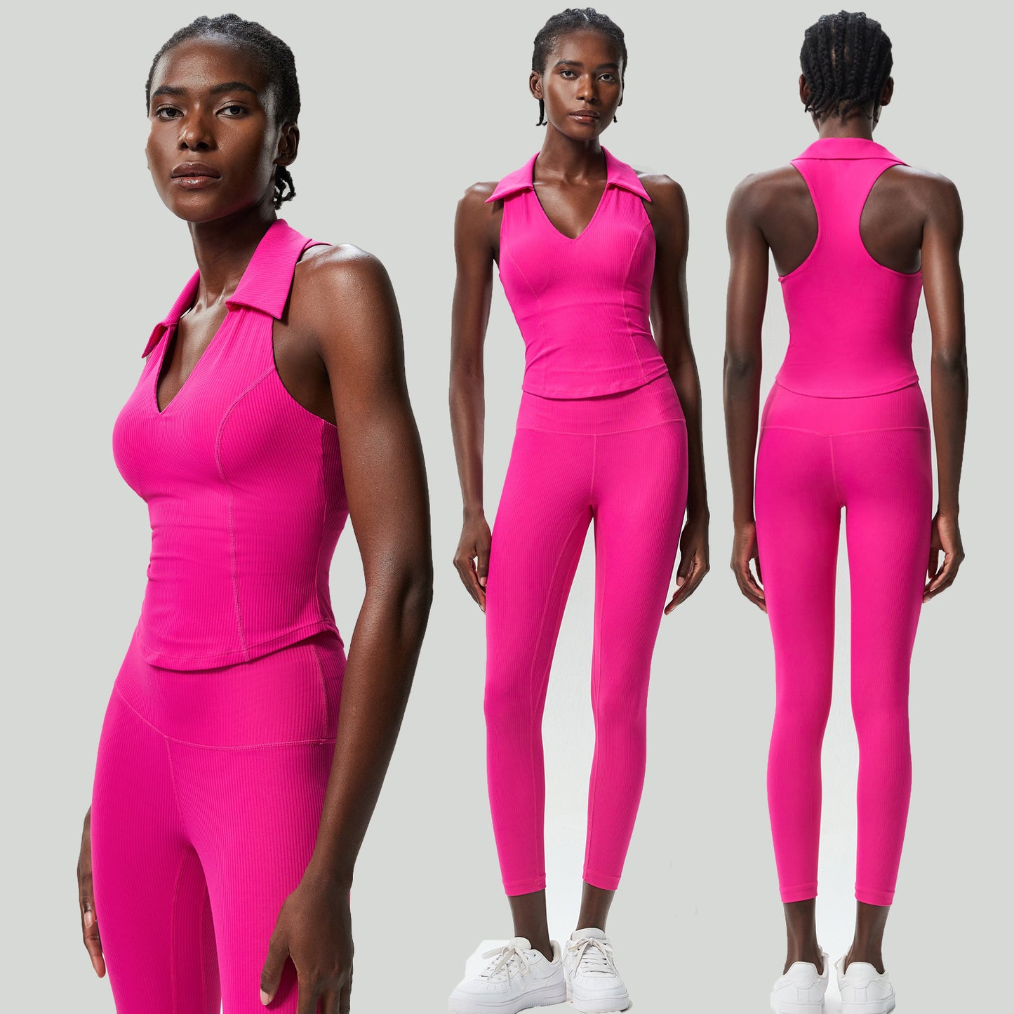 Women's Tight Large Size V-neck Sports Fitness Yoga Wear Two-piece Set