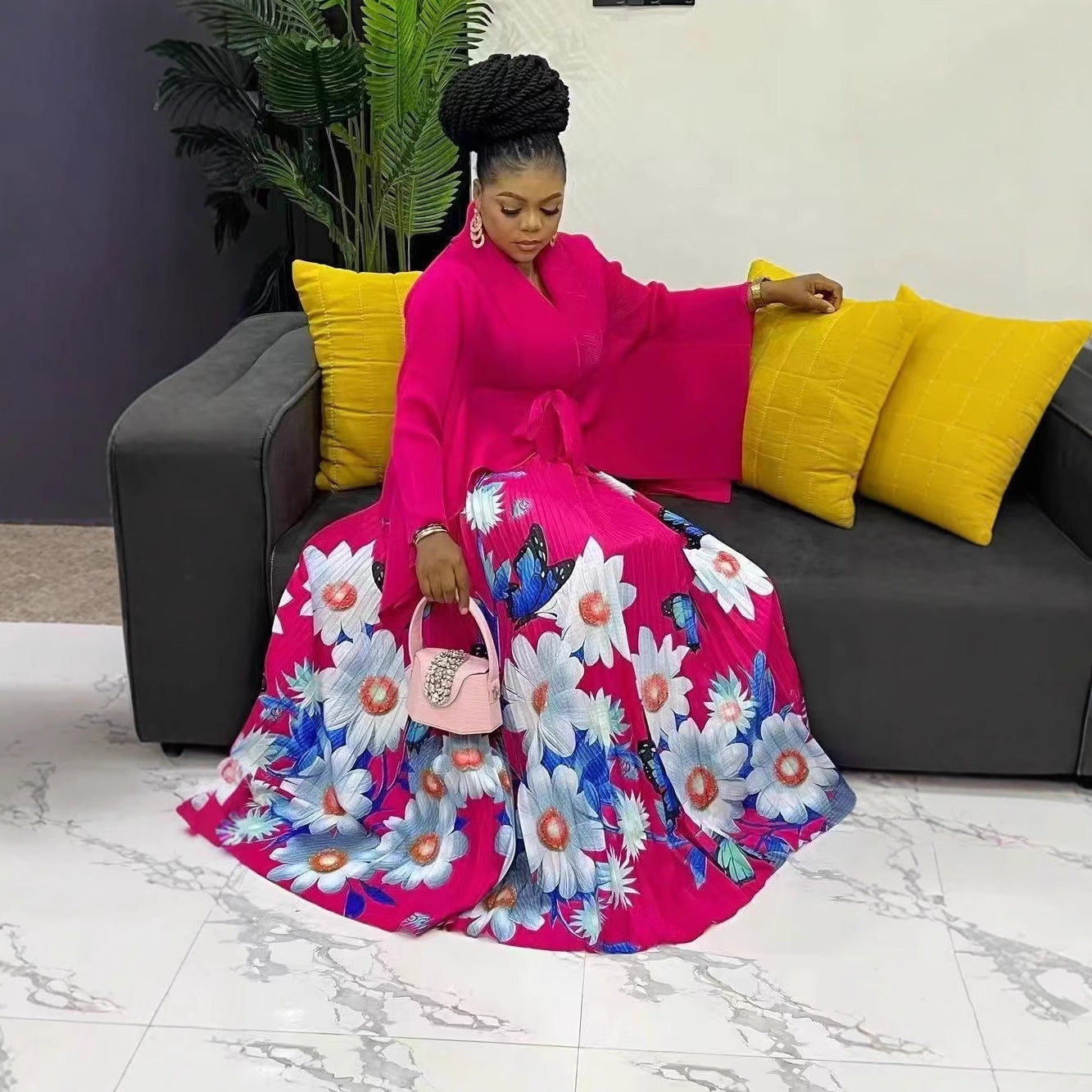 Popular Lace-up Solid Color Shawl Long Big Hem Dress Suit