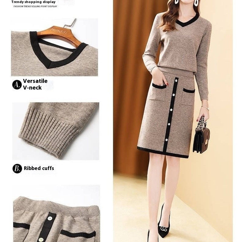 Sweater Suit Skirt Two-piece Suit Fashion All-matching Slimming Knitted Women