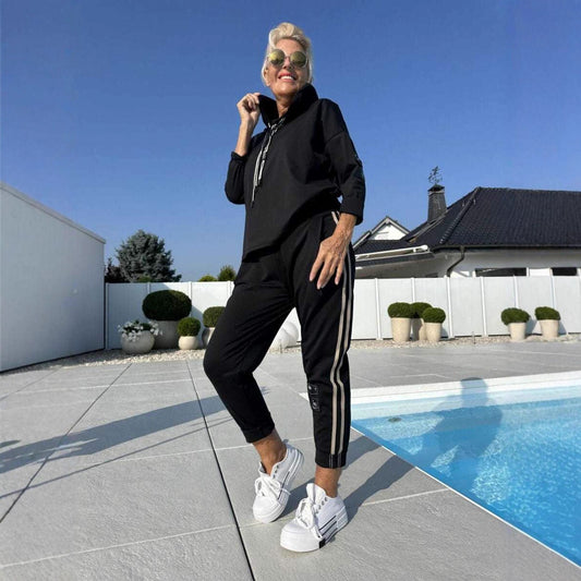 Round Neck Long Sleeve Braiding Stitching Trousers Suit