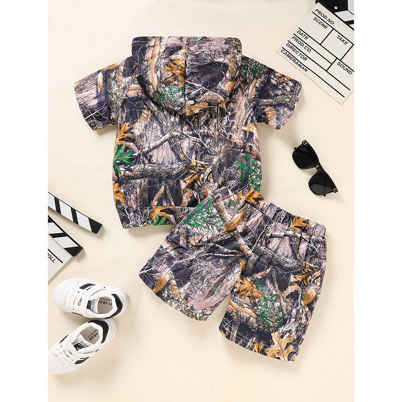 Toddler Baby Boy Outfits Little Boys Short Sleeve Camouflage Print Hoodie Sweatshirt Shirts & Short Pants With Pocket