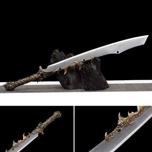 Integrated Blades Flaming Frenzy Saber, Dragon Slaying Saber, Long Style Ox Tail Saber  High Manganese Steel Unsharpened Cold Weapon Crafts