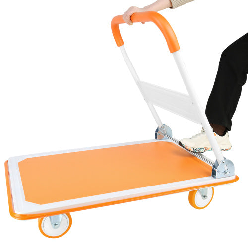 Foldable Cart Cart Cart - 660 Lb Capacity Heavy Duty Mobile Platform Trolley - Folding And Rolling White And Orange Flat Cart Unavailable Platforms- Welfel ,