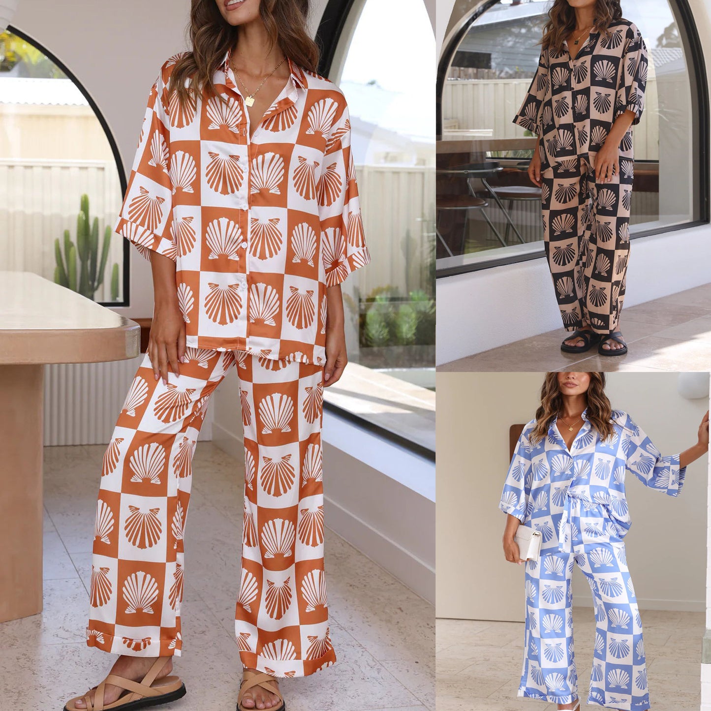 Casual 34 Sleeve Shirt Outfit Pajamas