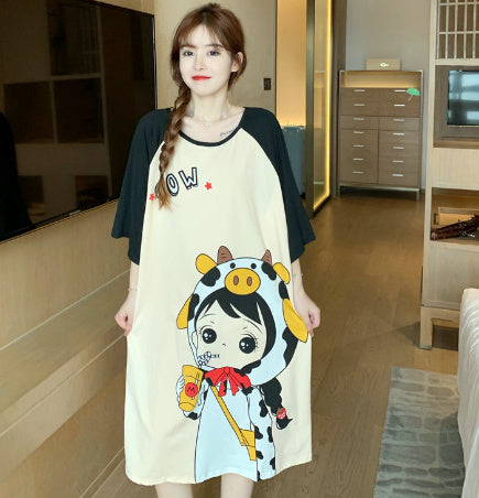 Home Wear Thin Short Sleeve Loose Plus Size Plump Girls Women's Pajamas