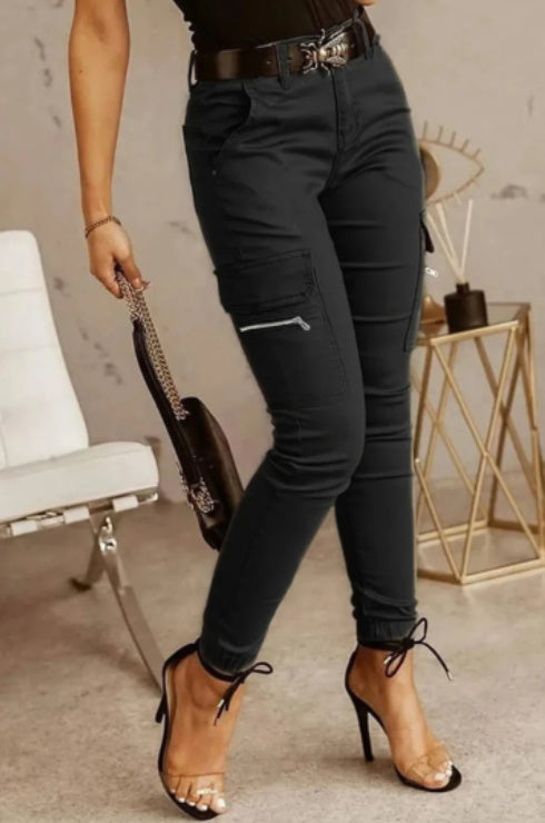 European And American Women's Trousers, Low-waisted Buttons, Solid Color Pockets