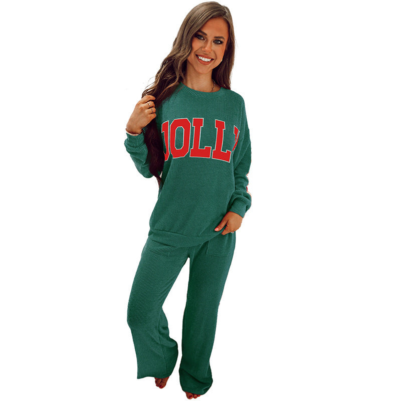 Letter Print Casual Suit Women's Long Sleeve Top And Trousers Two-piece Set