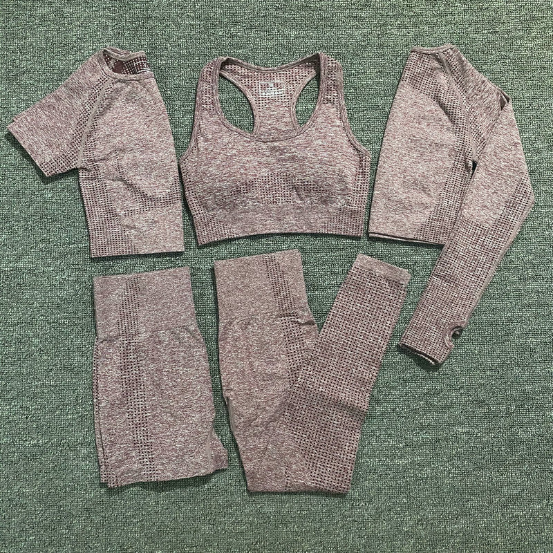 Small Dots Jacquard Seamless Ninth Pants Fitness Body Shaping Pants Five-piece Set