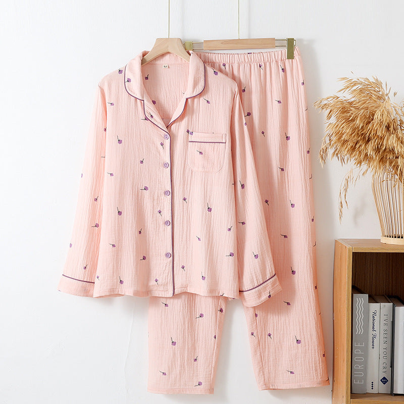 Cotton Printed Long Sleeve Loose Home Wear Suit