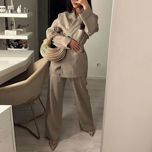 Simple Solid Color Wide Leg Trousers Women's Elegant Lace-up