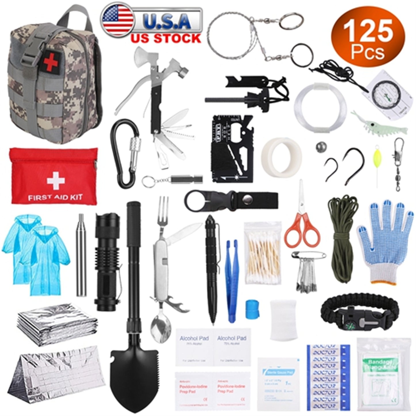 Survival Kit 125 In 1 , Professional Survival Equipment, Equipment, Tools, First Aid Supplies, For SOS Emergency Tactical Hiking, Hunting, Disaster, Camping Expedition - Not Shipped On Weekends