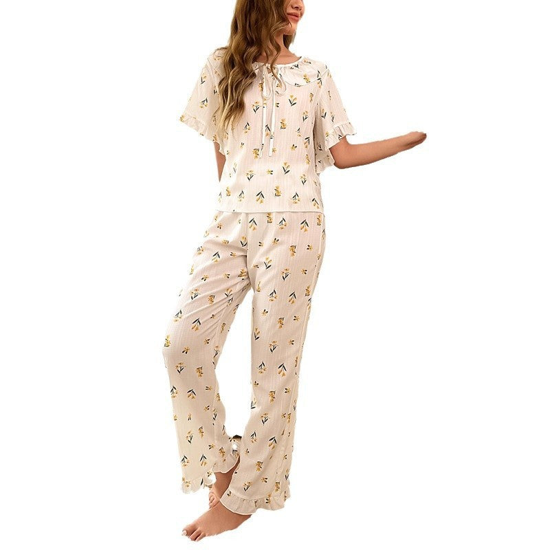 High-grade Floral Short-sleeved Trousers Home Wear Two-piece Set