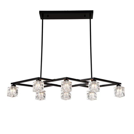 Matte Black Crystal Chandelier For Dining Room, 8-Light Kitchen Chandelier