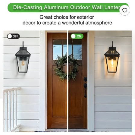 211 Pack Outdoor Wall Lantern Light   Modern Black Metal & Clear Glass Sconce For Porch, Patio, And Garden