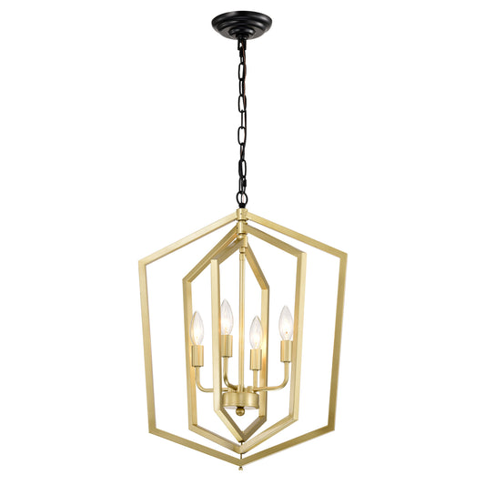 4-Light Farmhouse Kitchen Chandeliers, Vintage Cage Light Fixture Adjustable Height Chandeliers For Dining Room Hallway Foyer Entryway E12 Bulbs Not Included-GOLD MATTE BLACK