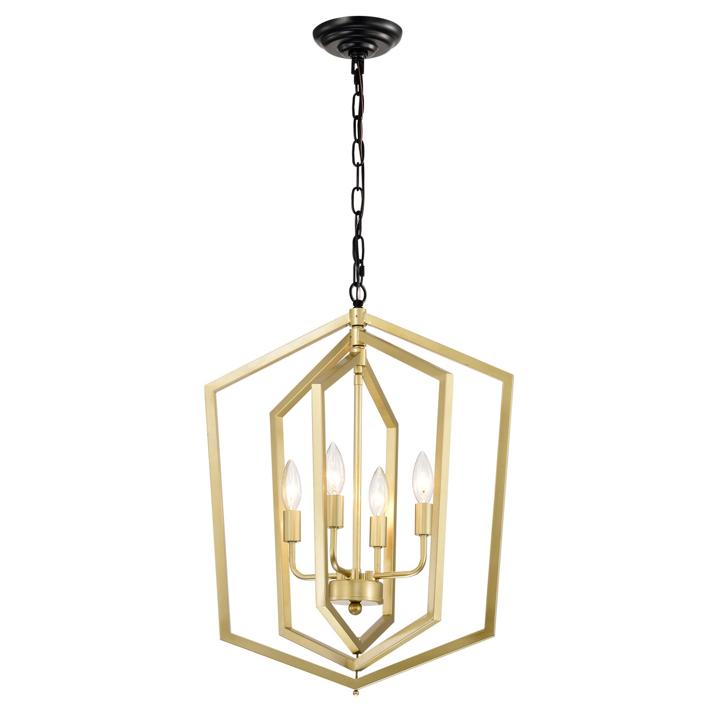 4-Light Farmhouse Kitchen Chandeliers, Vintage Cage Light Fixture Adjustable Height Chandeliers For Dining Room Hallway Foyer Entryway E12 Bulbs Not Included-GOLD MATTE BLACK