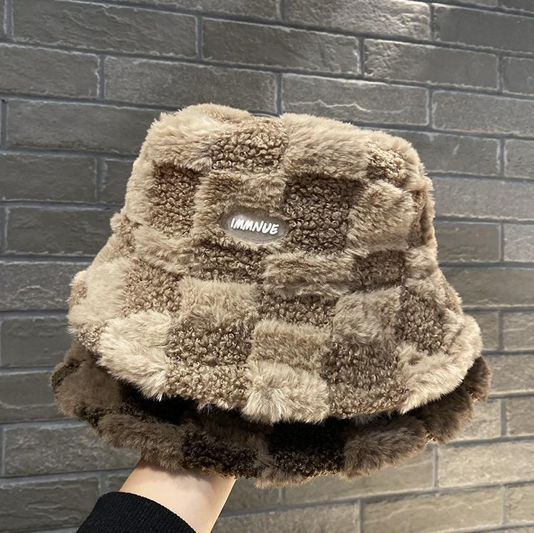Japanese Lamb Plaid Fisherman Hat Female