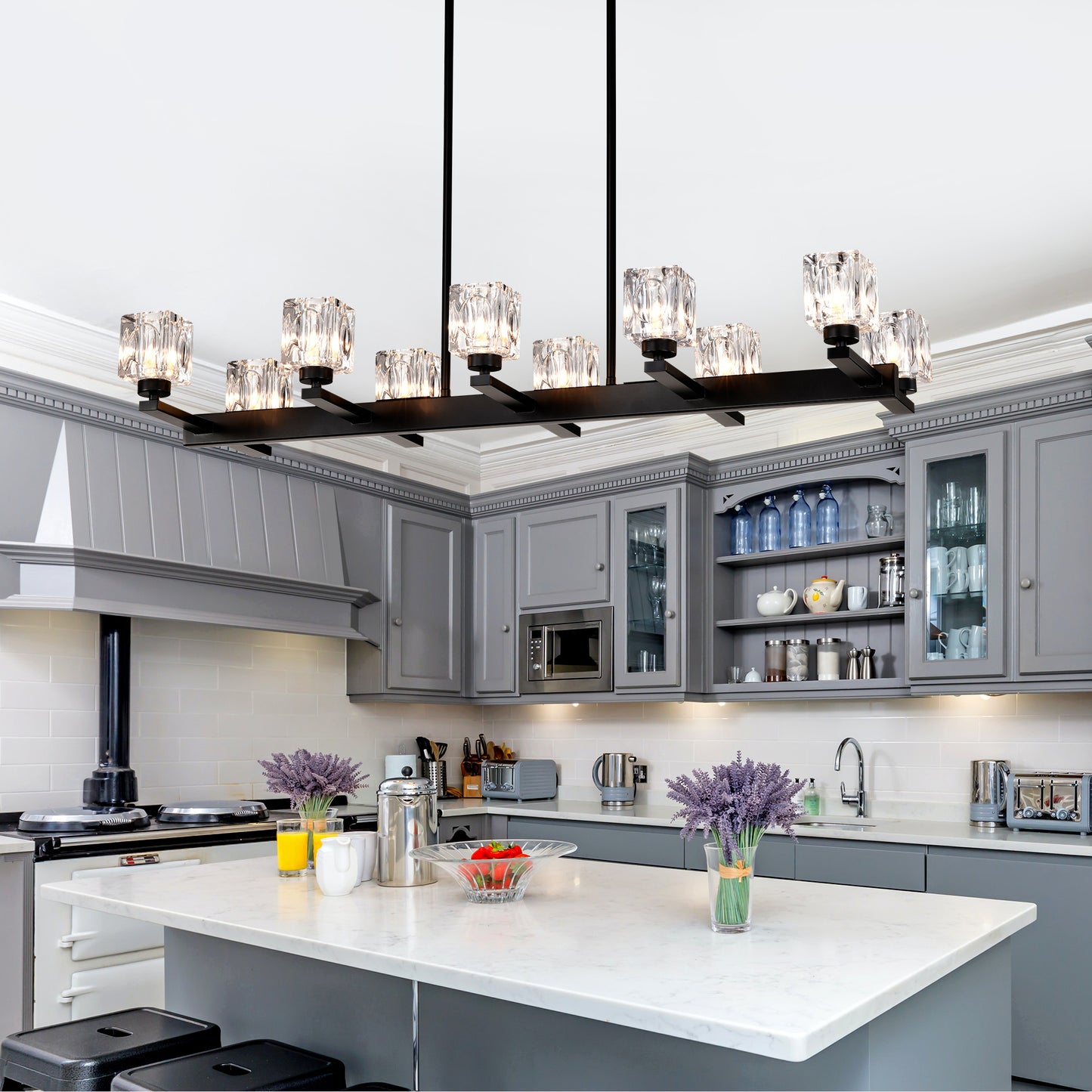 Chandelier For Dining Room, 10-Light Black