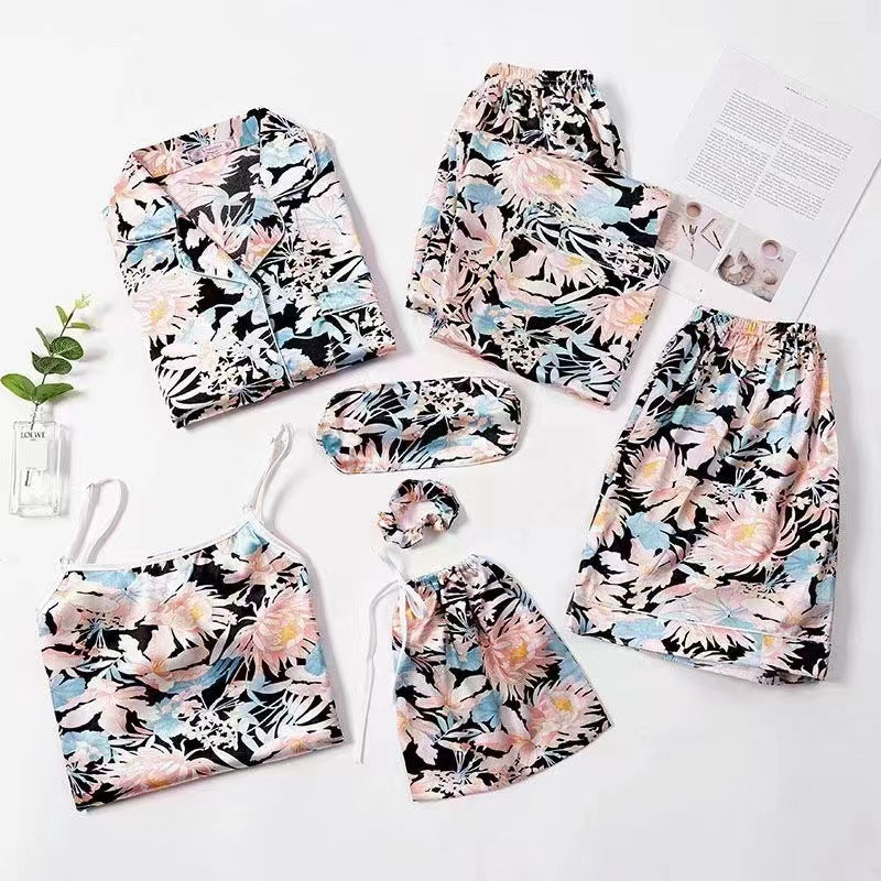 Spring And Autumn Printed Imitated Silk Pajamas Clothing