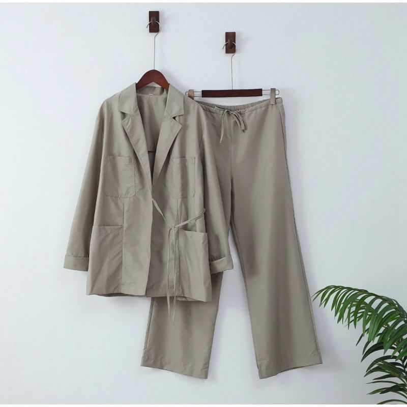 Simple Solid Color Wide Leg Trousers Women's Elegant Lace-up