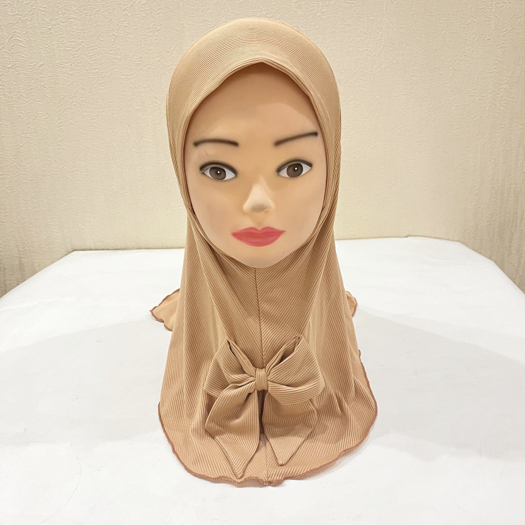 Exclusive For Cross-border 2 To 6 Years Old Little Girl Headscarf Thread Fabric Vertical Bar Sunday Hat Bow Veil