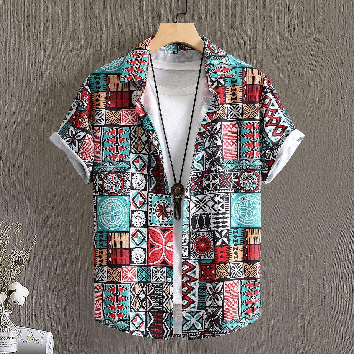 Men's Middle East Retro Pattern Digital Printing Short Sleeve Shirt
