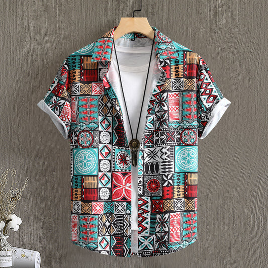 Men's Middle East Retro Pattern Digital Printing Short Sleeve Shirt