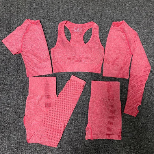 Small Dots Jacquard Seamless Ninth Pants Fitness Body Shaping Pants Five-piece Set