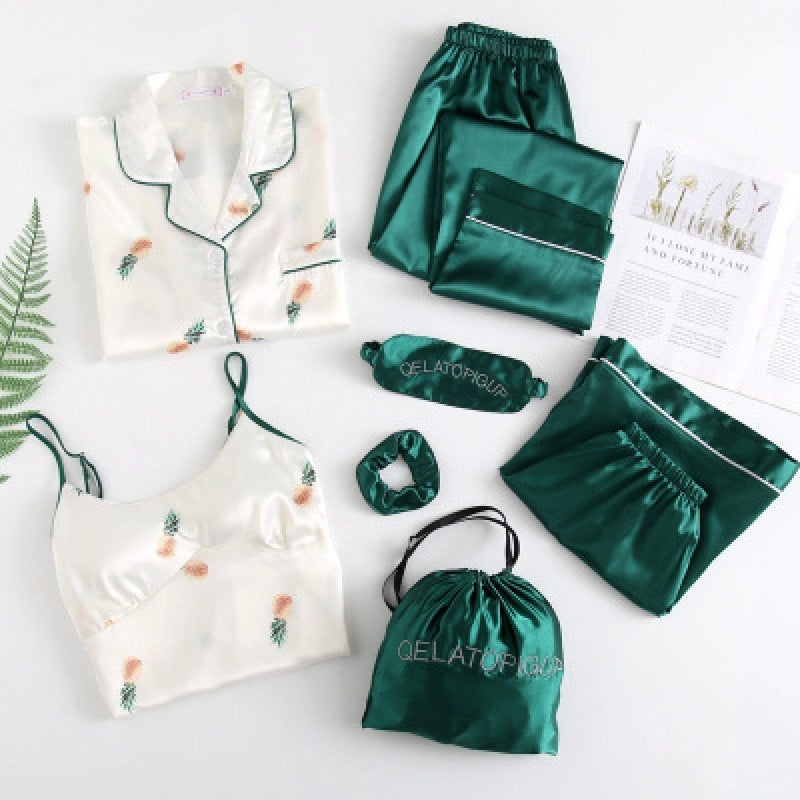 Spring And Autumn Printed Imitated Silk Pajamas Clothing