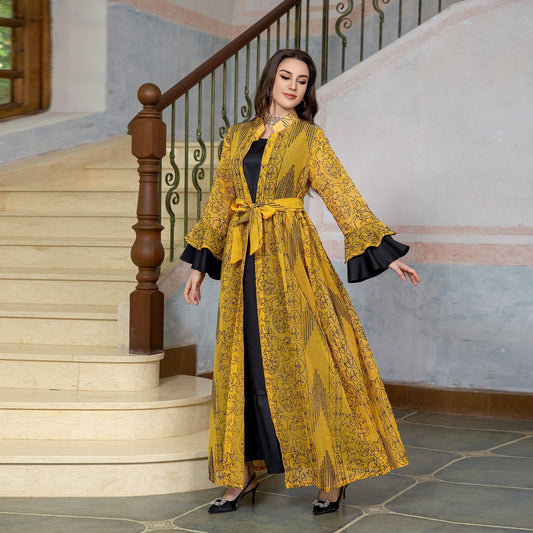 Middle East Muslim Evening Ruffle Sleeve Two-piece Suit Dress