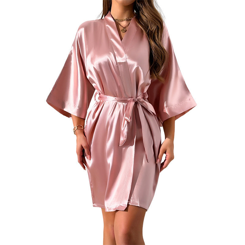 Women's Imitation Silk Suspender Shorts Outer Robe Set