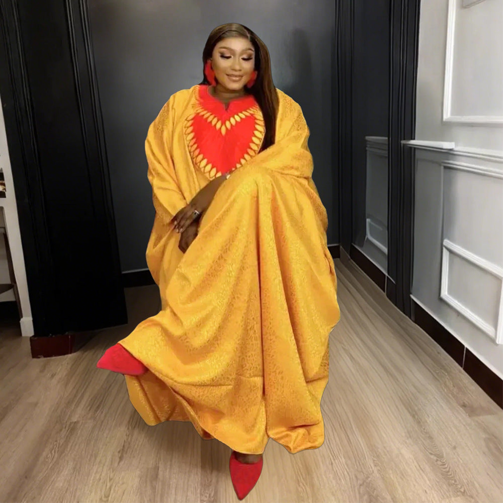 African Ethnic Style Large Swing Dress Robe Middle East AliExpress Muslim Women's Wear V-neck Plus Size