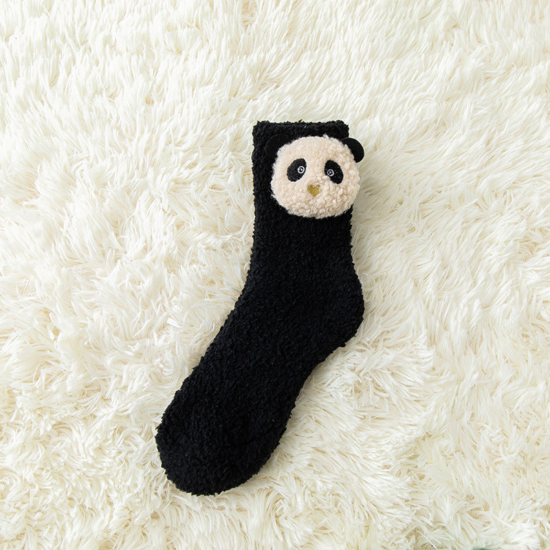 Cute Three-dimensional Animals Wear Warm Socks Outside At Home