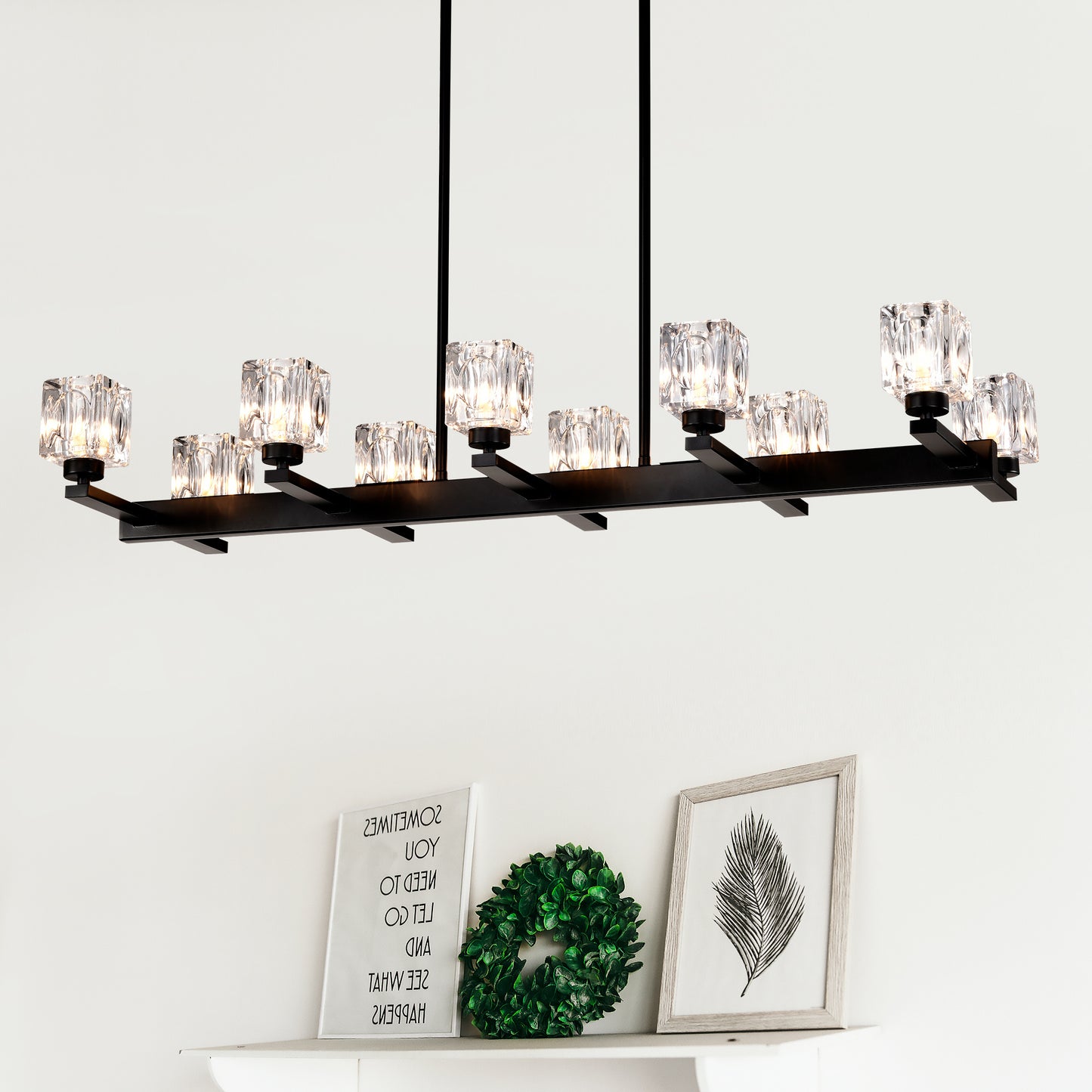 Chandelier For Dining Room, 10-Light Black