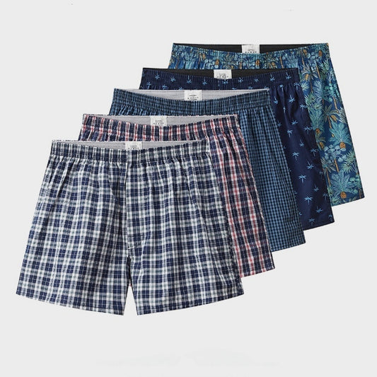 Woven Cotton Plaid Printed Loose Men's Underwear