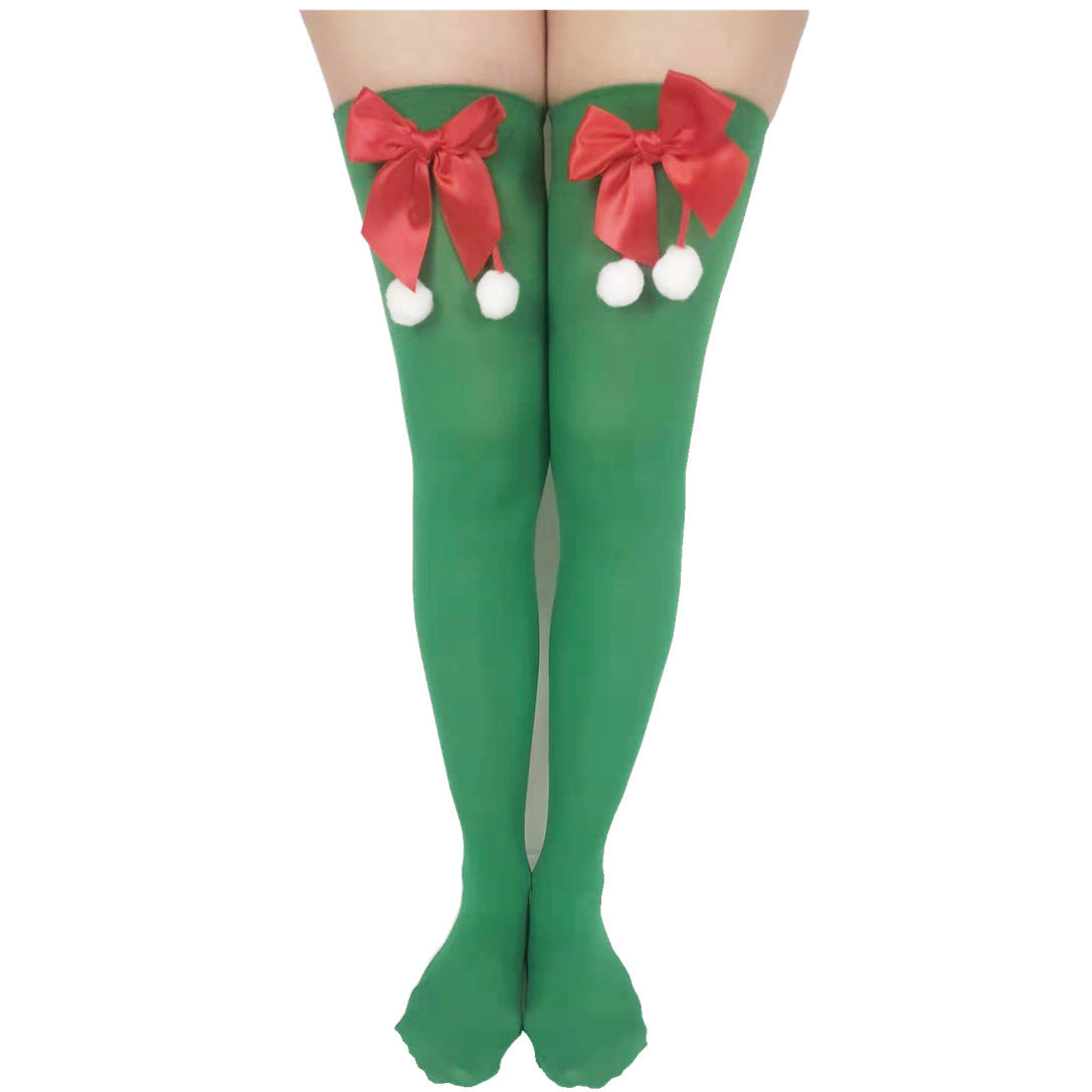 Christmas Striped Socks With Bow Fur Balls