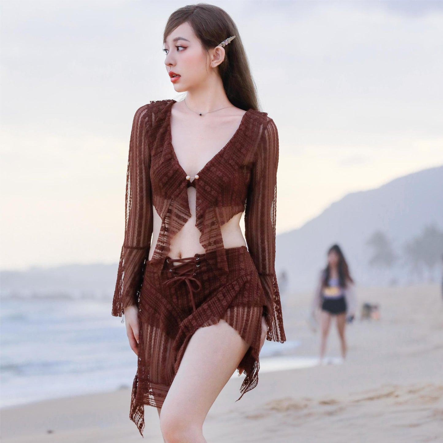 Women's Three-piece Lace Veils Boxer Swimsuit