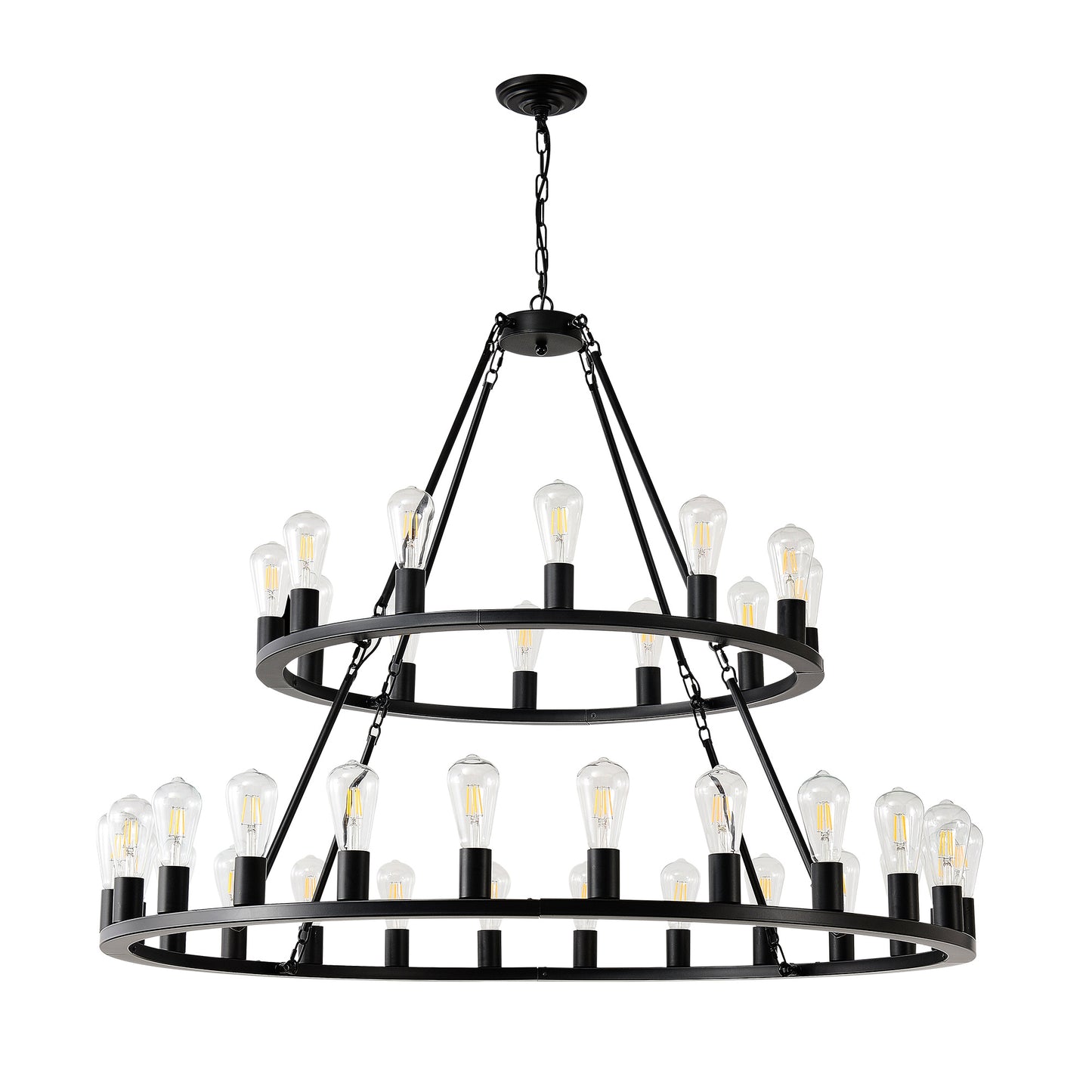 48 Inch Black Extra Large Wagon Wheel Chandelier, 2 Tier 36-Lights
