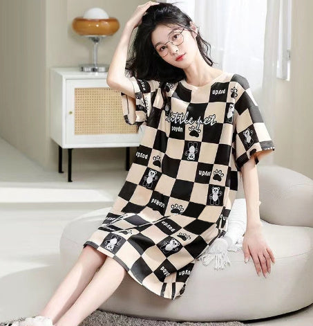 Home Wear Thin Short Sleeve Loose Plus Size Plump Girls Women's Pajamas