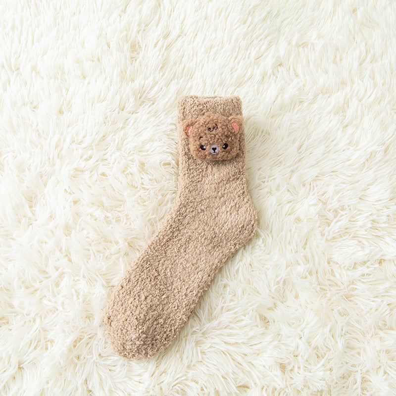 Cute Three-dimensional Animals Wear Warm Socks Outside At Home