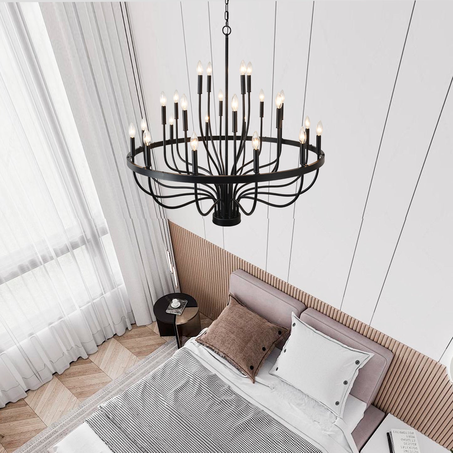 24-Light Black Chandelier Industrial Iron Candle Chandelier